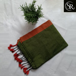 kadhi cotton green color and orange border saree with running blouse